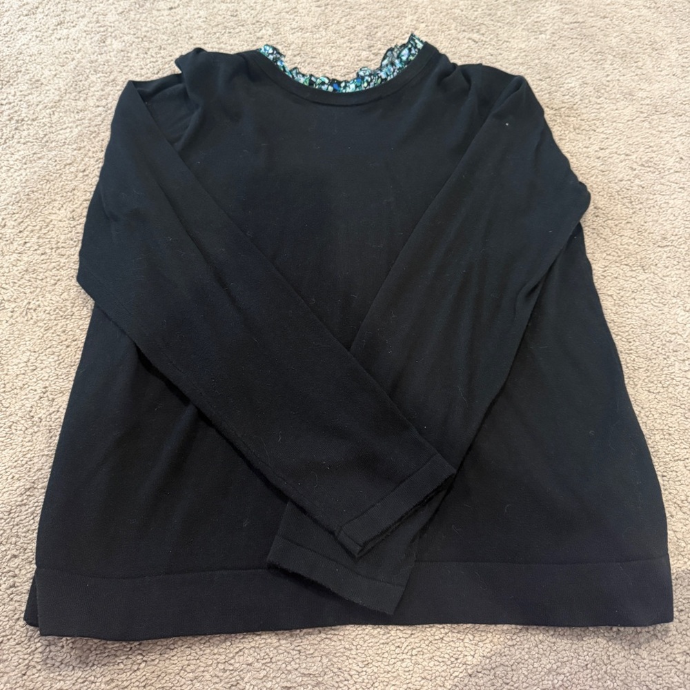 J. Crew Black Long Sleeve Top with Floral Neckline